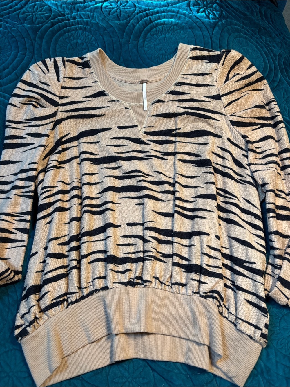 Free People Cream and Black Zebra-Stripe Pullover Sweater
